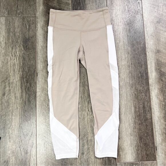 Athleta Exhale Capri Qual Leggings Tan White Mesh Size XS Extra Small - Picture 3 of 14